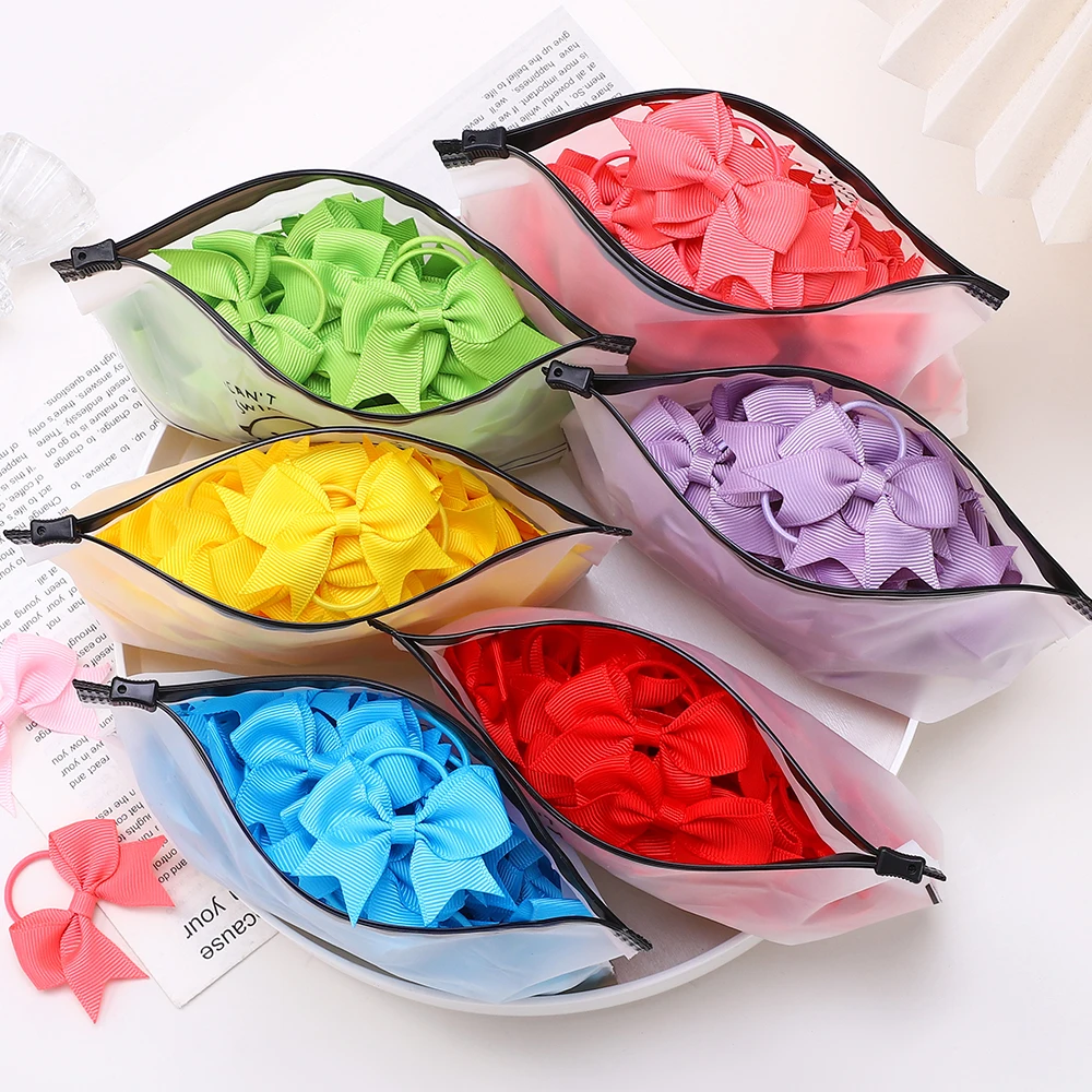 BABY BOWS 10Pcs New Color Grosgrain Ribbon Bows Elastic Hairties Hair Bands Girls Spring Head Rope Hair Accessories Wholesale