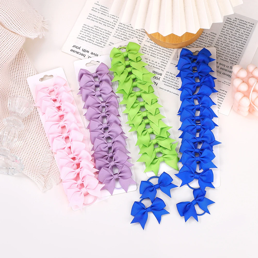 BABY BOWS 10Pcs New Color Grosgrain Ribbon Bows Elastic Hairties Hair Bands Girls Spring Head Rope Hair Accessories Wholesale