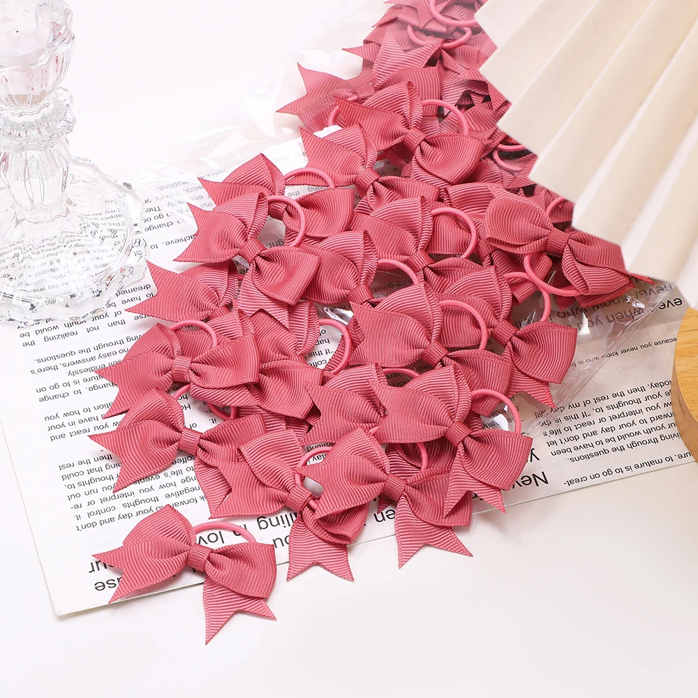 BABY BOWS 10Pcs New Color Grosgrain Ribbon Bows Elastic Hairties Hair Bands Girls Spring Head Rope Hair Accessories Wholesale