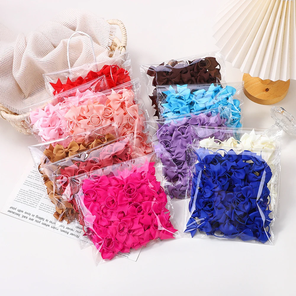 BABY BOWS 10Pcs New Color Grosgrain Ribbon Bows Elastic Hairties Hair Bands Girls Spring Head Rope Hair Accessories Wholesale