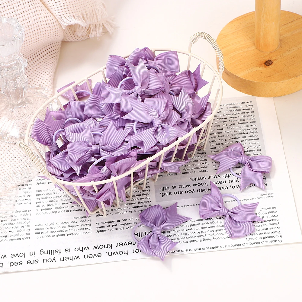 BABY BOWS 10Pcs New Color Grosgrain Ribbon Bows Elastic Hairties Hair Bands Girls Spring Head Rope Hair Accessories Wholesale