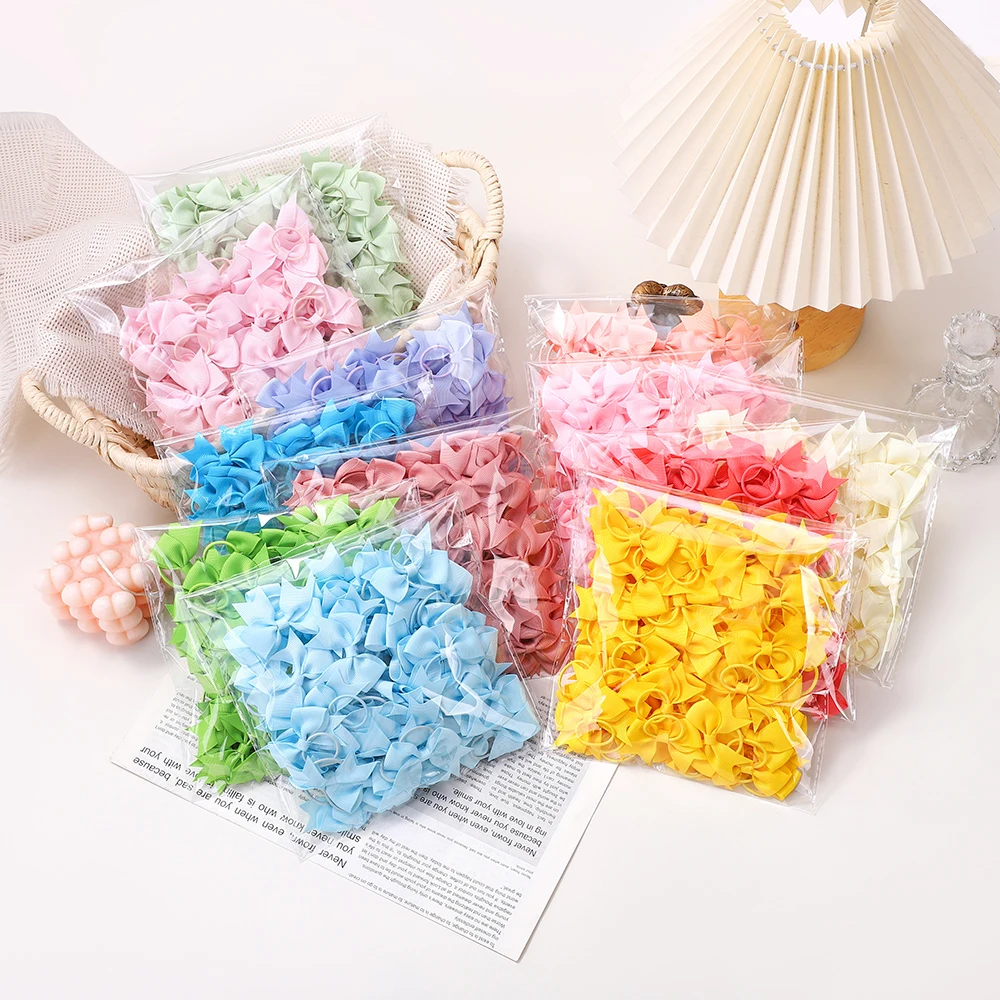 BABY BOWS 10Pcs New Color Grosgrain Ribbon Bows Elastic Hairties Hair Bands Girls Spring Head Rope Hair Accessories Wholesale