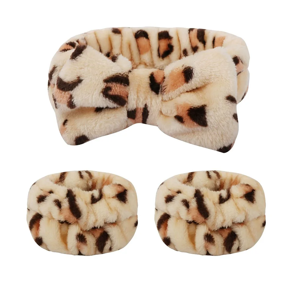 Flannel front bow elastic headband face wash and makeup headband waterproof wrist cover hair tie headband