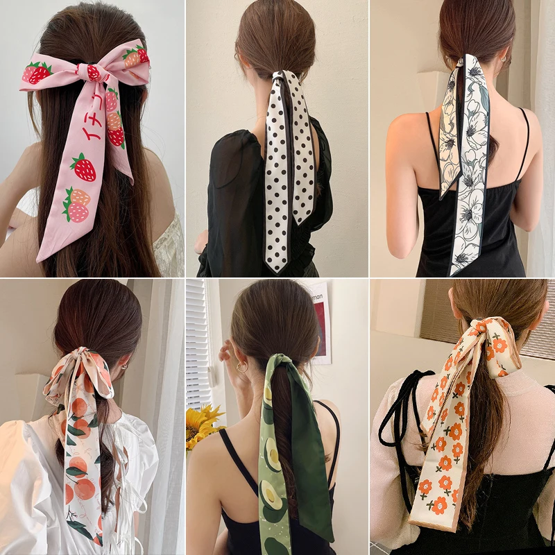 Fashion Printing Letter Hair Ribbons French Elegant Long Headband Bag Strap Accessories Girls Bow Knot Long Hair Scarf HairBand