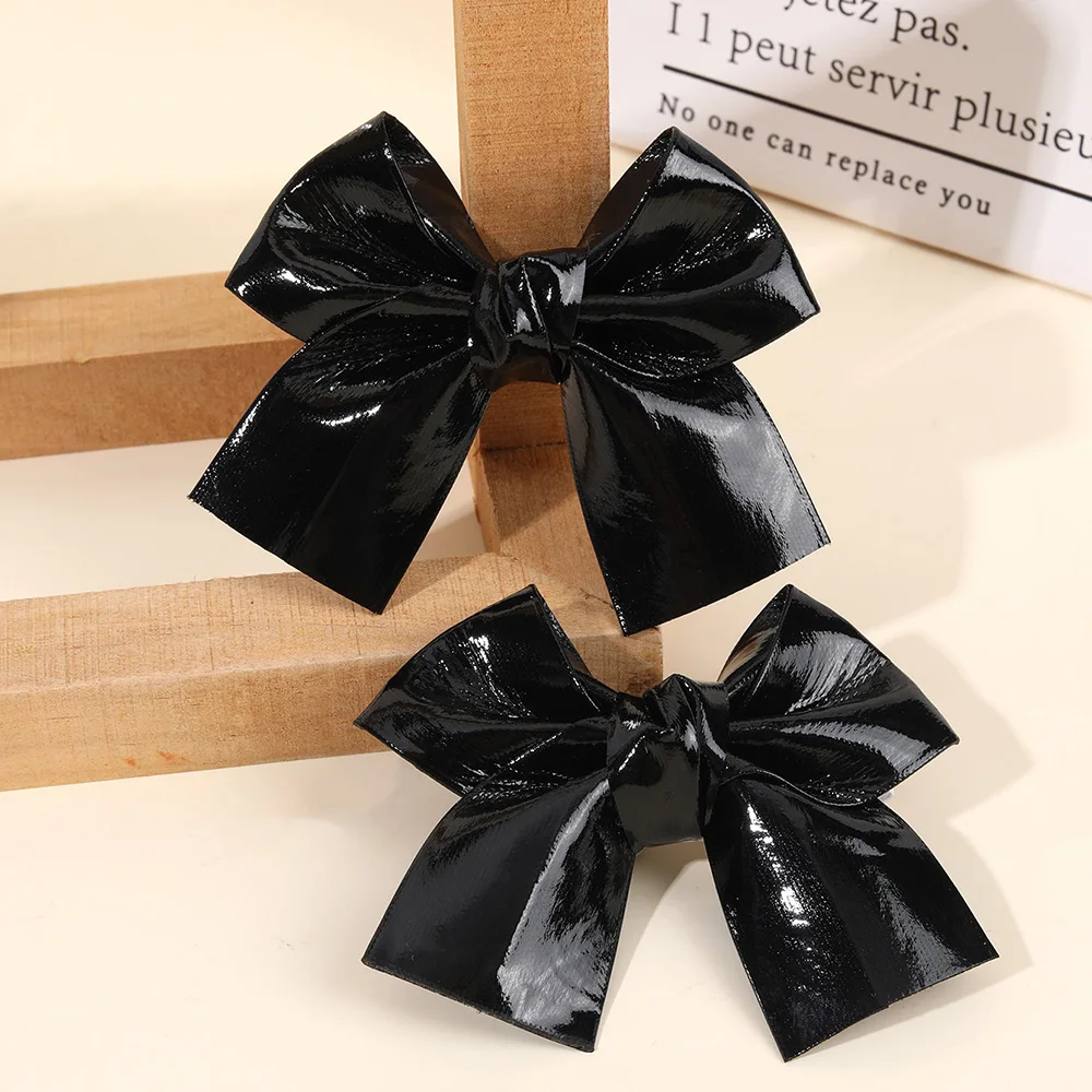 2Pcs Sparkling Bow Hair Clips PU Barrettes For Girl Kids Butterfly Leather Vintage Gold Silver Handmade Headwear Accessories