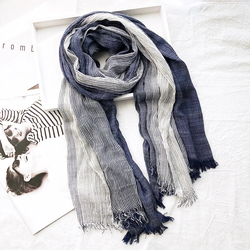 Cotton Linen Striped Scarf for Men Autumn Winter Men's Scarves Soft Warm Neckerchief Male Accessories Bufandas Shawls