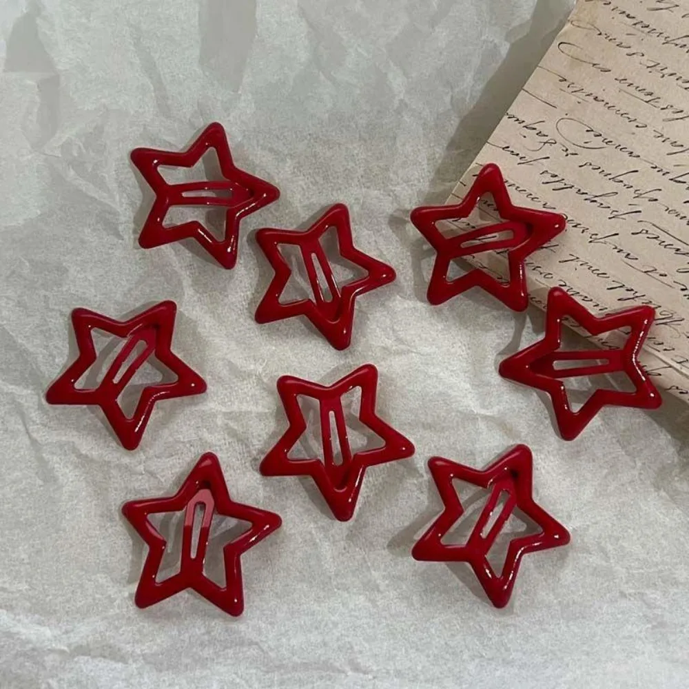 10 Pcs New Red Star Snap Clip for Girl Waterdrop Barrettes Black Hairpin Women Silver Hair Clip Accessories Kawaii BB Clip