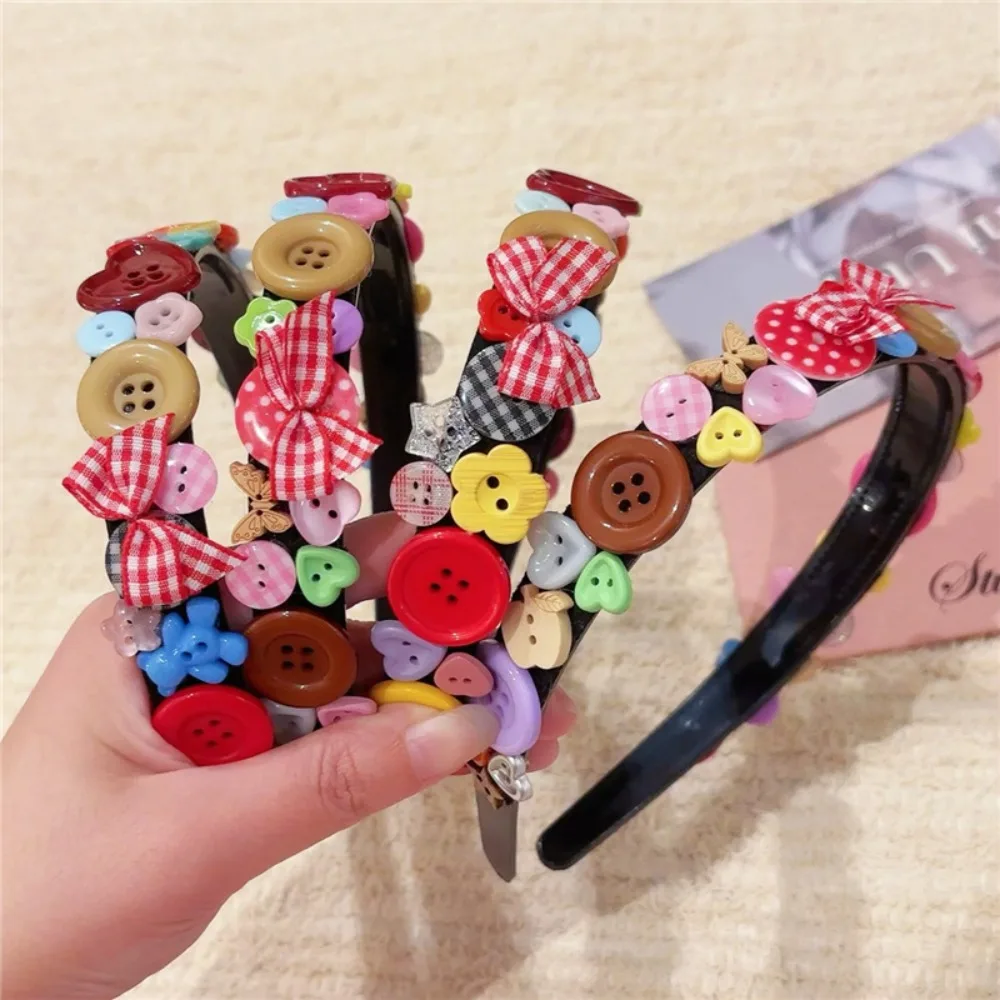 Dopamine Coloured Button Headband Face Washing Y2k Childishness Hairband Headwear Korean Style Bow Hair Hoop