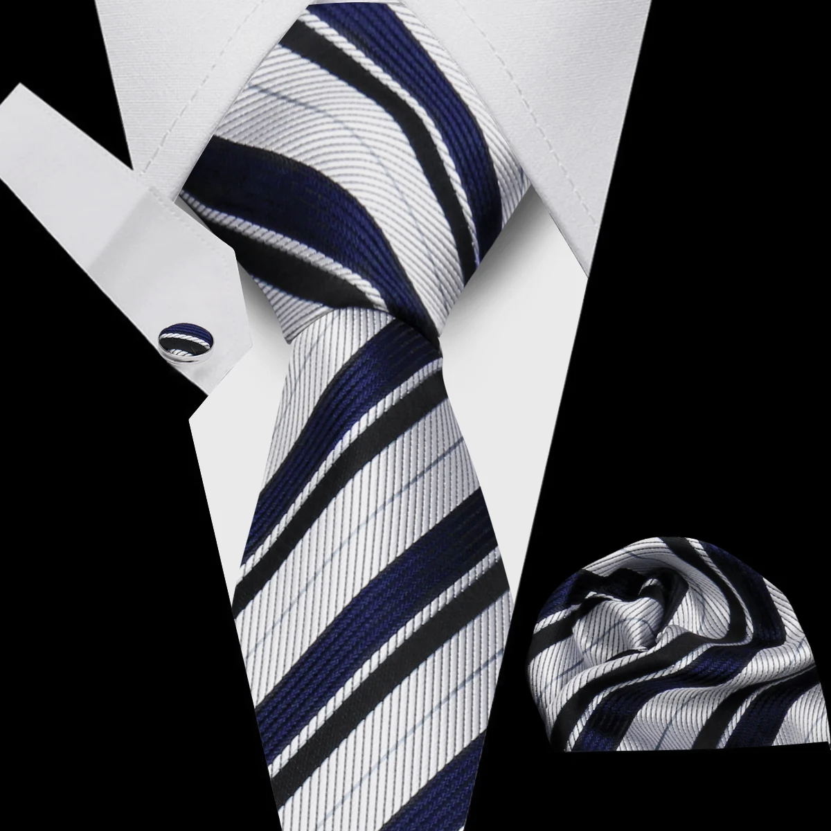 Men Business Tie Set Classic Plaid Dot Necktie Cufflinks Stripe Handkerchief For Wedding High Quality Formal Gravata Accessories