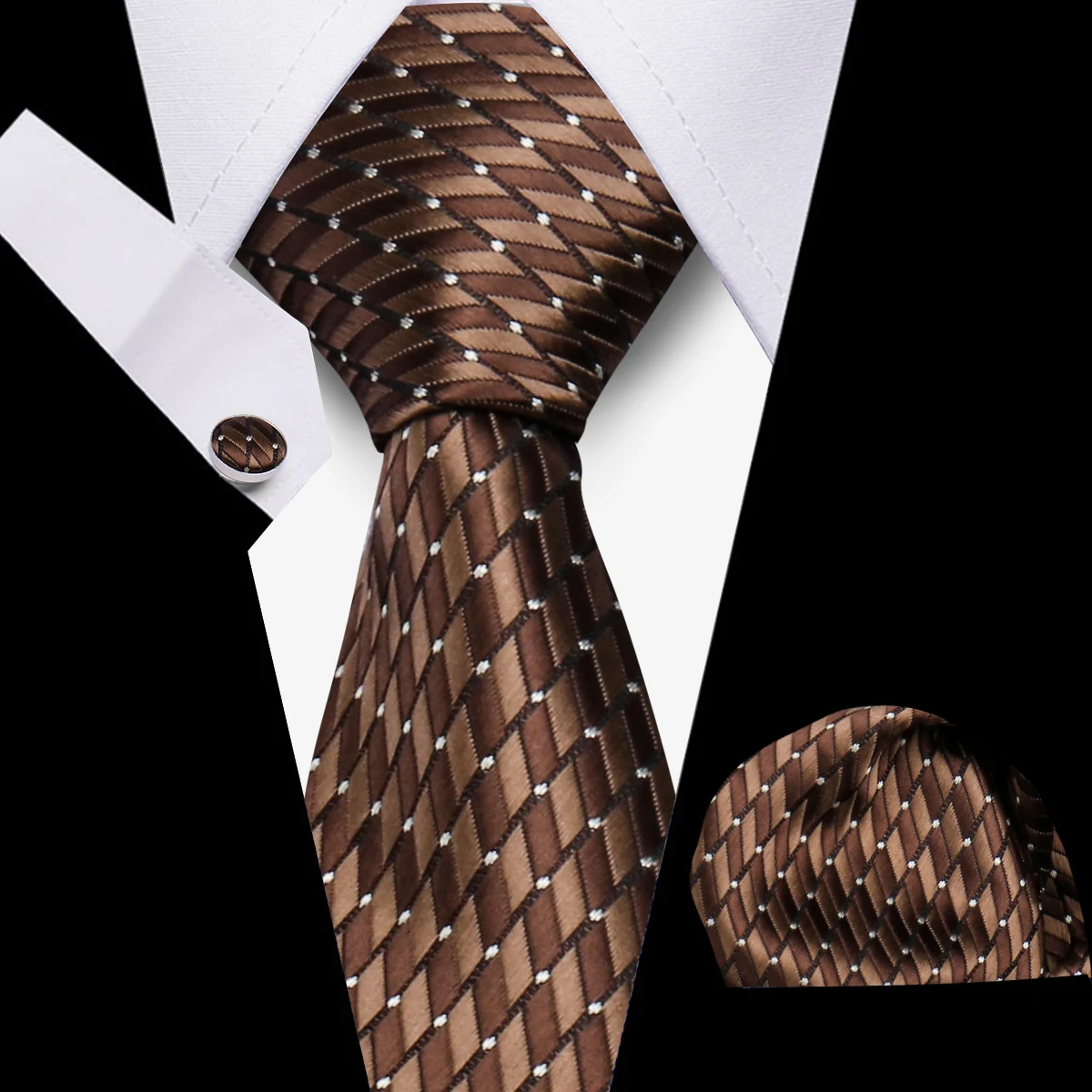 Men Business Tie Set Classic Plaid Dot Necktie Cufflinks Stripe Handkerchief For Wedding High Quality Formal Gravata Accessories