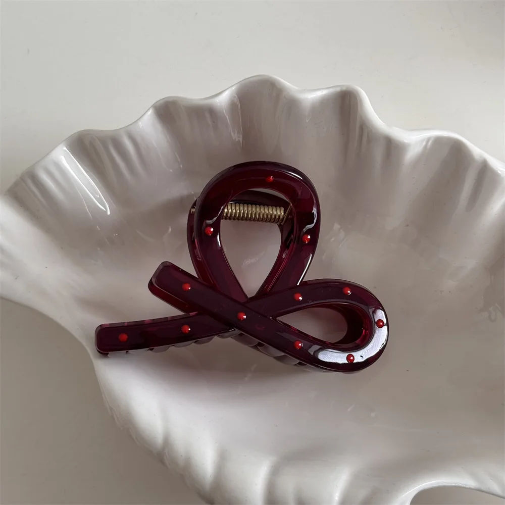 2pcs Vintage Red Polka Dot Ribbon Bow Shark Clip Hairpin Hair Claw Crab Barrettes Elegant Headwear Hair Accessories Women Gift