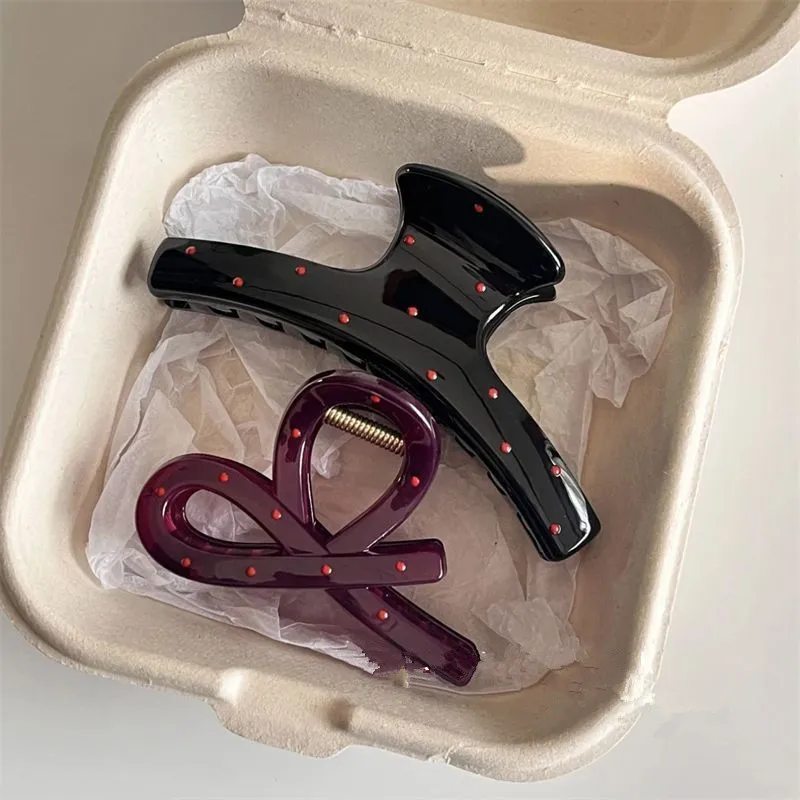 2pcs Vintage Red Polka Dot Ribbon Bow Shark Clip Hairpin Hair Claw Crab Barrettes Elegant Headwear Hair Accessories Women Gift