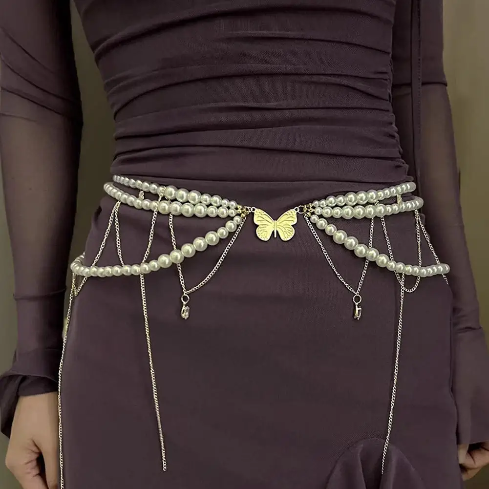 Fashion Y2K Retro Multilayer Pearl Waist Chain Belt For Women - Stylish Body Jewelry Accessories For Party & Casual Wear