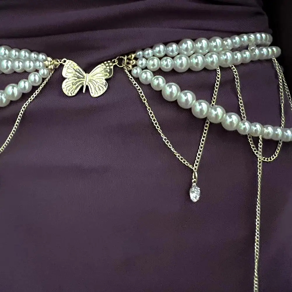 Fashion Y2K Retro Multilayer Pearl Waist Chain Belt For Women - Stylish Body Jewelry Accessories For Party & Casual Wear