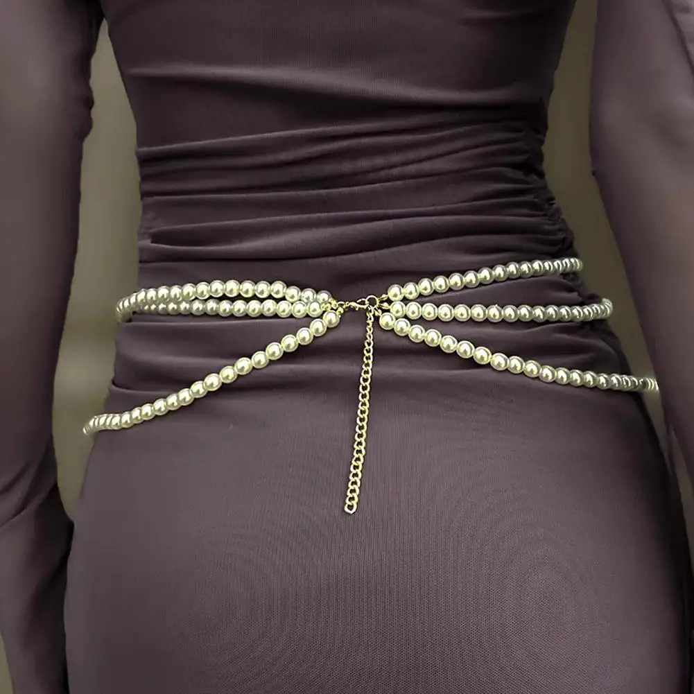 Fashion Y2K Retro Multilayer Pearl Waist Chain Belt For Women - Stylish Body Jewelry Accessories For Party & Casual Wear