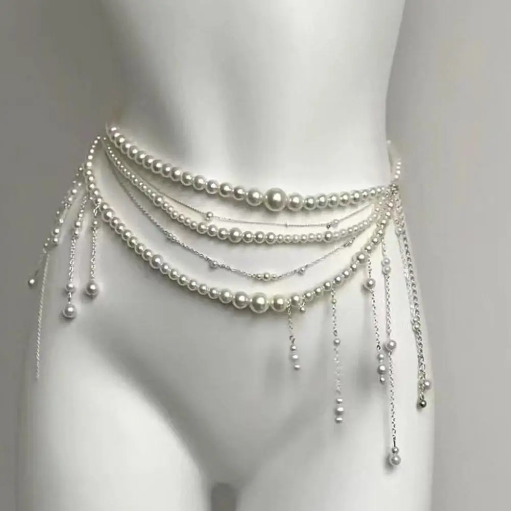Fashion Y2K Retro Multilayer Pearl Waist Chain Belt For Women - Stylish Body Jewelry Accessories For Party & Casual Wear