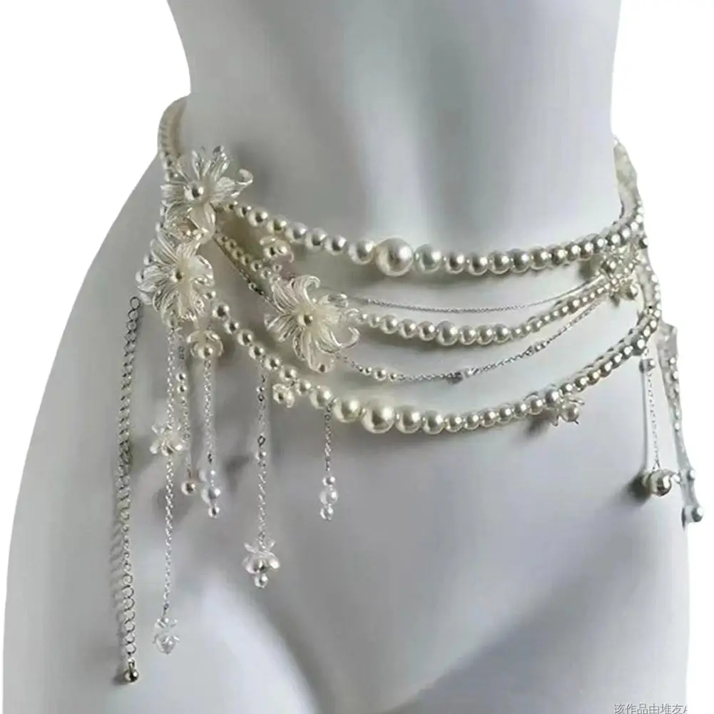 Fashion Y2K Retro Multilayer Pearl Waist Chain Belt For Women - Stylish Body Jewelry Accessories For Party & Casual Wear