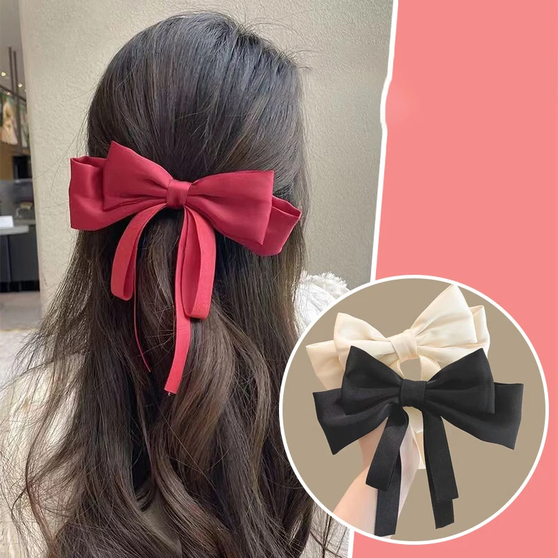 Fashion Spring Ribbons Bows Hair Clips Claw Hairpins For Women Girls Lady Headwear Barrettes Korean Ponytail Hair Accessories
