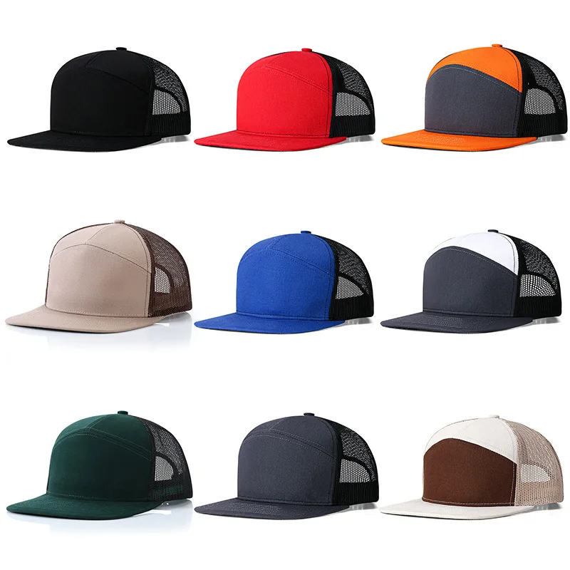 Custom logo 7 Panel Baseball Cap Hip Hop Mesh Cap Men's Trucker Hat Visor Hard top Snapback Female unisque DIY design printed gr