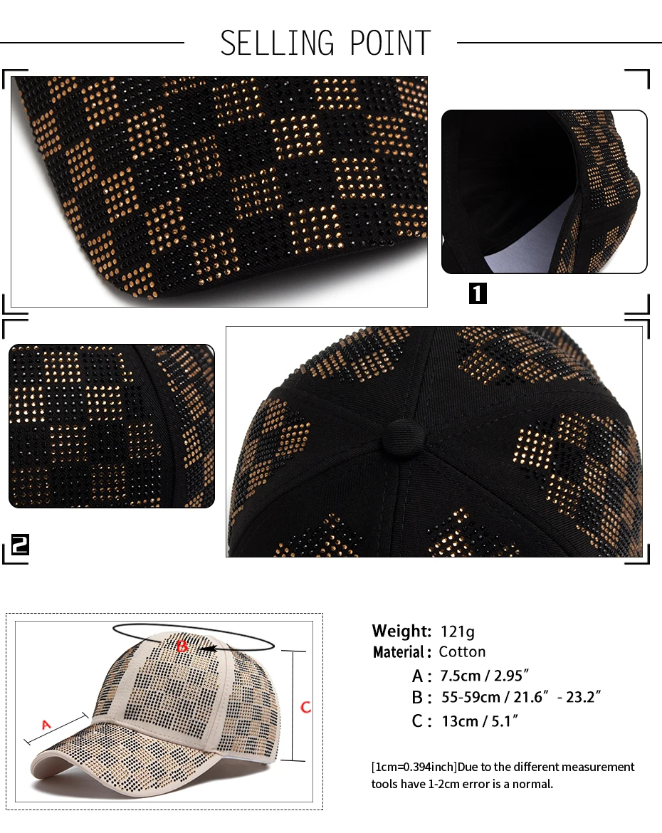 Women's Baseball Cap Fashion Rhinestone Personality Street Hip Hop Caps For Female Summer Outdoors Sun Visor Hat Adjustable
