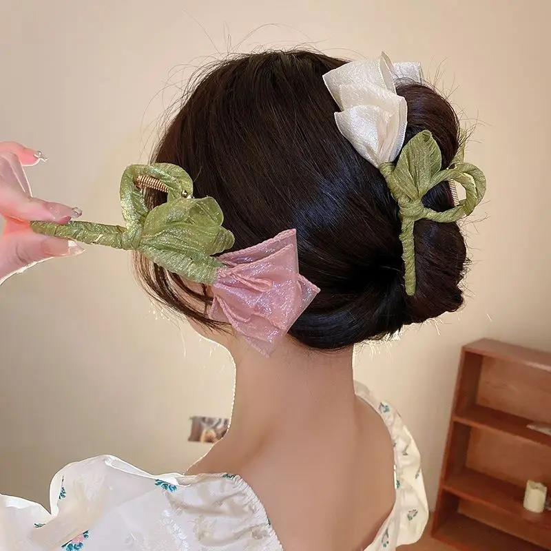 Tulip Tulle Flower Shark Clip Hair Claws For Women Elegant Ponytail Hairpin Hair Crabs Barrettes Girls Fashion Hair Accessories