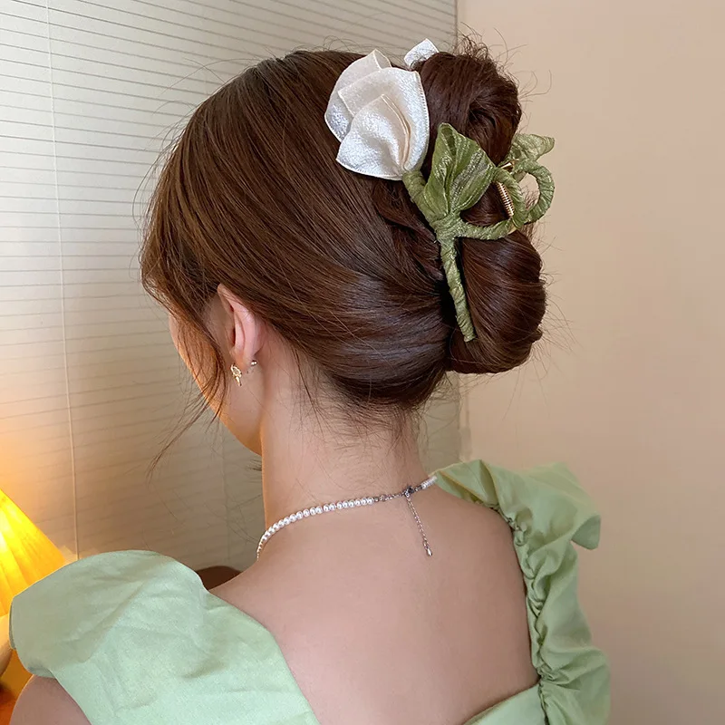 Tulip Tulle Flower Shark Clip Hair Claws For Women Elegant Ponytail Hairpin Hair Crabs Barrettes Girls Fashion Hair Accessories
