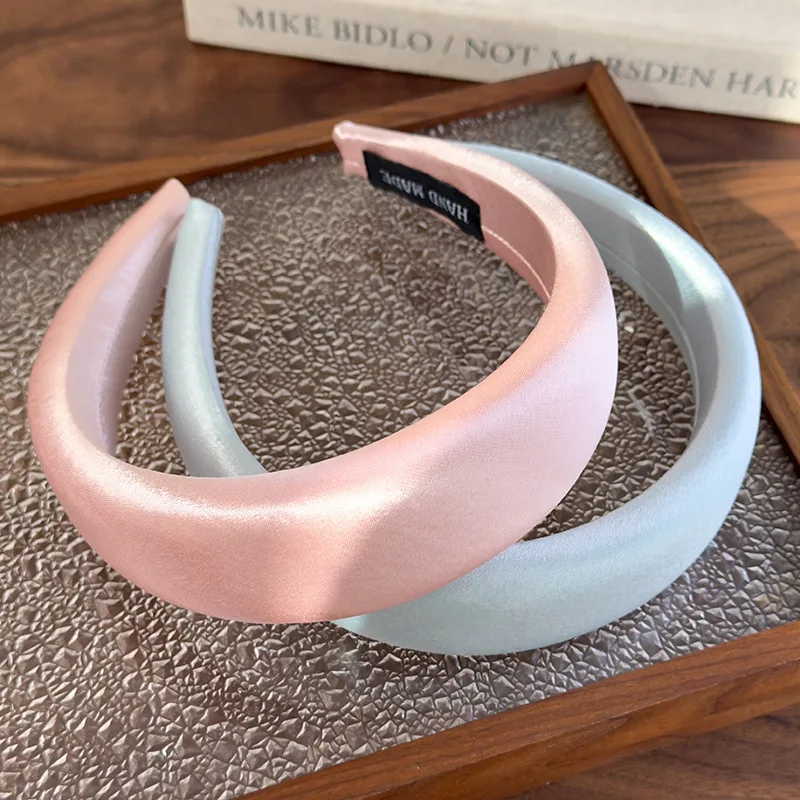 Spring/summer New Bright-coloured Satin Headbands 4cm Wide-Brimmed Sponge Hair Band Woman Temperament Hair Hoop Hair Accessories