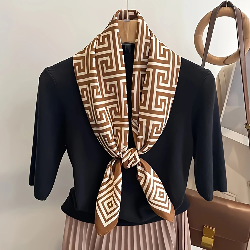 2025 Luxury Brand Fashion Soft Satin Scarf Square Scarves 70cm Headscarf Travel Shawl Hijab Wrap Bandana Foulard