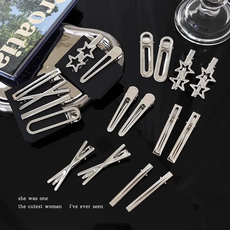 2/3Pcs/Set Y2K Silver Metal Hairpin for Women Girls Star Hair Clips Multiple Styles Seamless Duckbill Clip Hair Accessoires