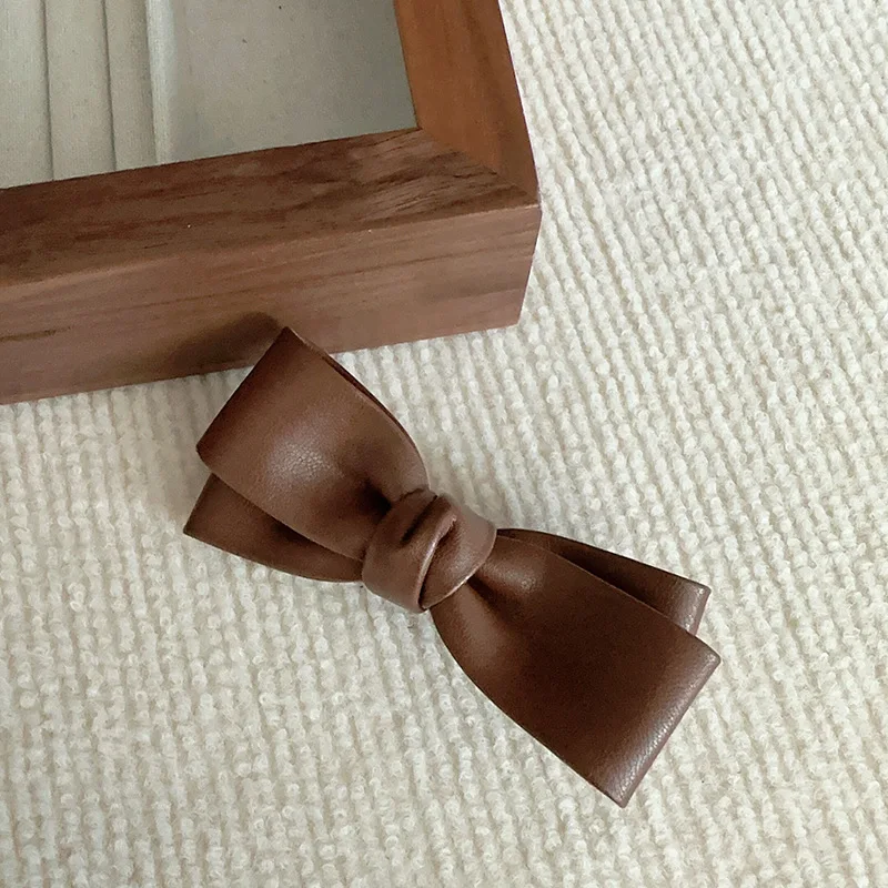 Women Girls Elegant PU Leather Bowknot Hairpins Korean Fashion Hair Side Clip Hair Accessories Ornaments Barrettes Duckbill 2025