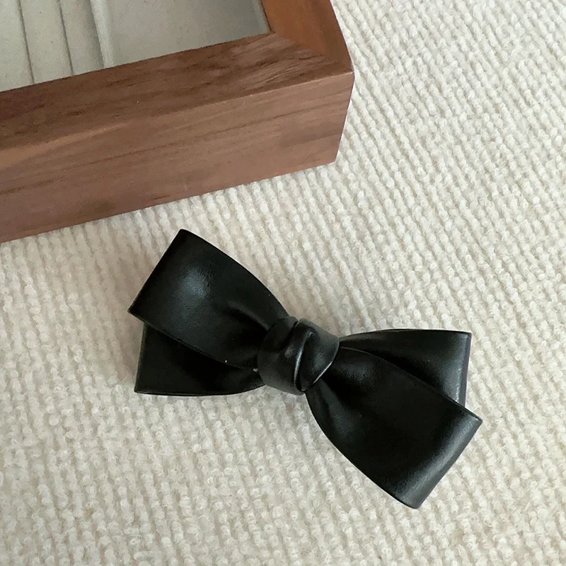 Women Girls Elegant PU Leather Bowknot Hairpins Korean Fashion Hair Side Clip Hair Accessories Ornaments Barrettes Duckbill 2025