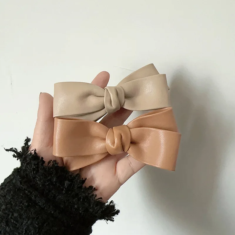 Women Girls Elegant PU Leather Bowknot Hairpins Korean Fashion Hair Side Clip Hair Accessories Ornaments Barrettes Duckbill 2025