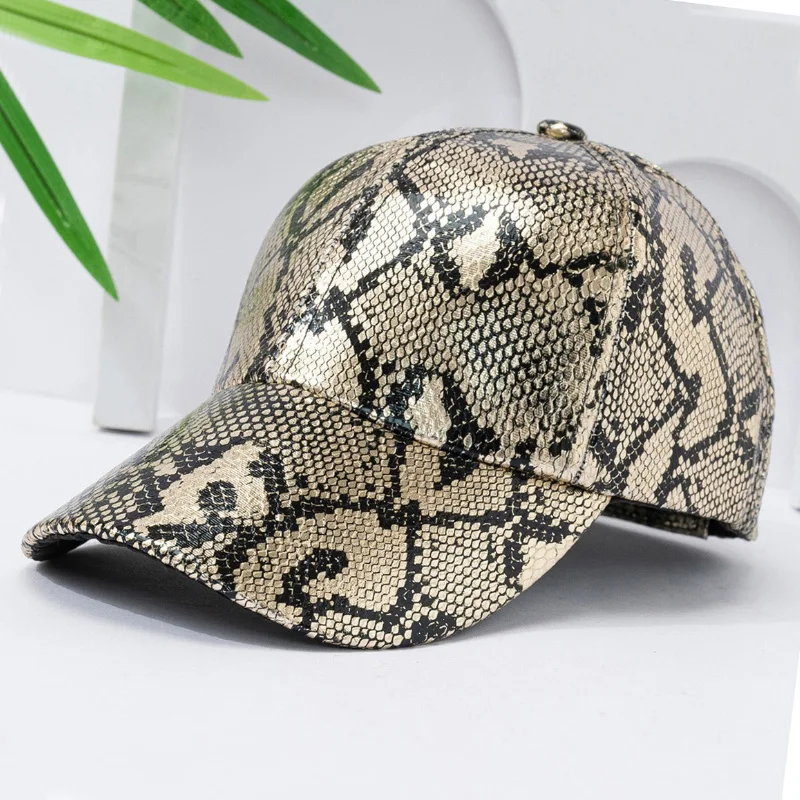 Snake Print PU Leather Baseball Cap, Adjustable Hip-Hop Street Dance Hat, Lightweight Sun Protection for Outdoor Activities