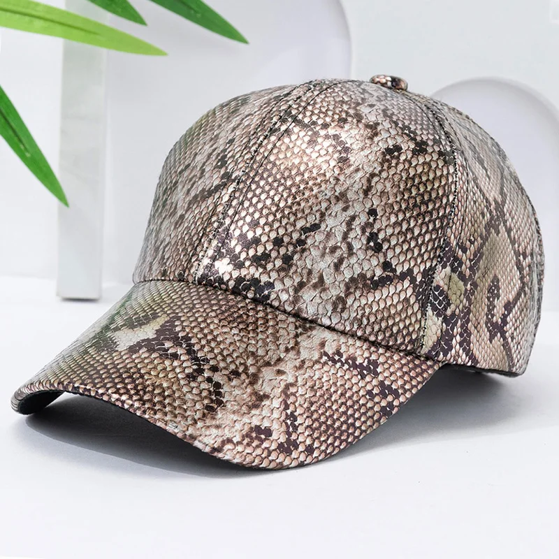 Snake Print PU Leather Baseball Cap, Adjustable Hip-Hop Street Dance Hat, Lightweight Sun Protection for Outdoor Activities