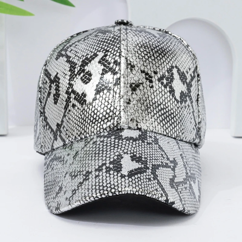 Snake Print PU Leather Baseball Cap, Adjustable Hip-Hop Street Dance Hat, Lightweight Sun Protection for Outdoor Activities