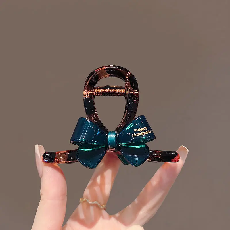 1pc Korean Contrasting Bow, Medium Shark Clip, Fashionable Hot Stamping Letters, Half Tied Hair Clip, Hair Clip