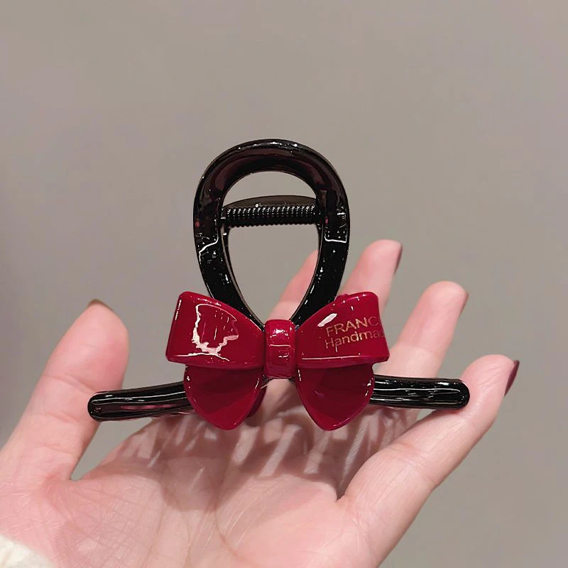 1pc Korean Contrasting Bow, Medium Shark Clip, Fashionable Hot Stamping Letters, Half Tied Hair Clip, Hair Clip