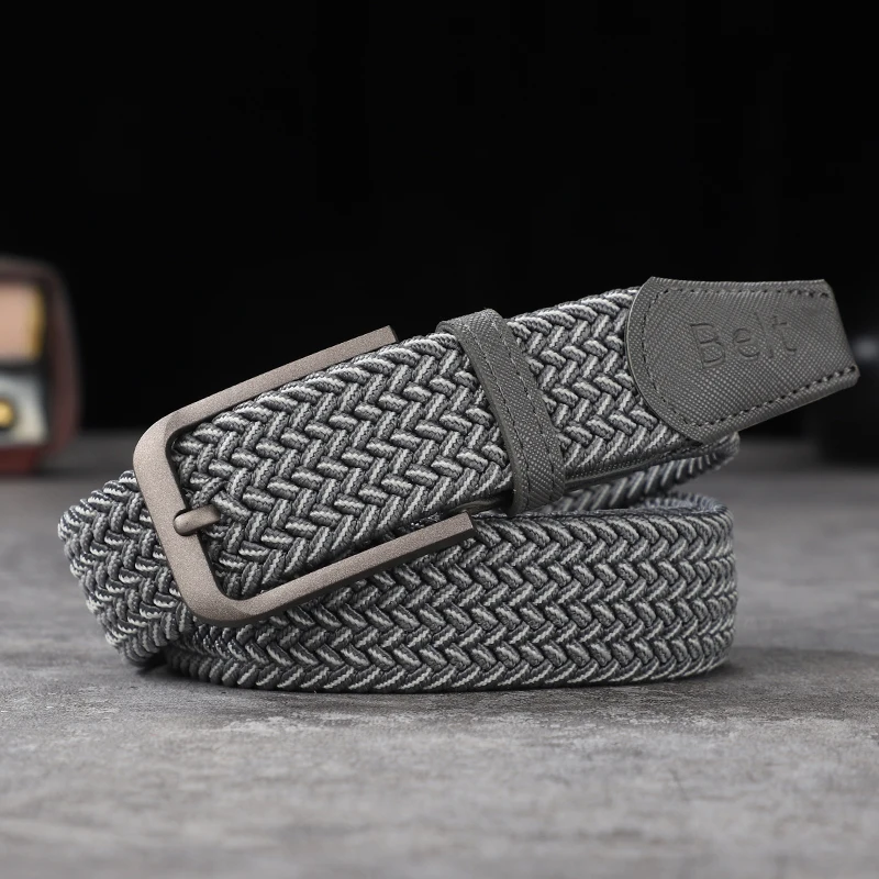 Non-perforated, non-perforated, men's and women's woven belts, elastic elastic canvas belts, women's Korean version, versatile s