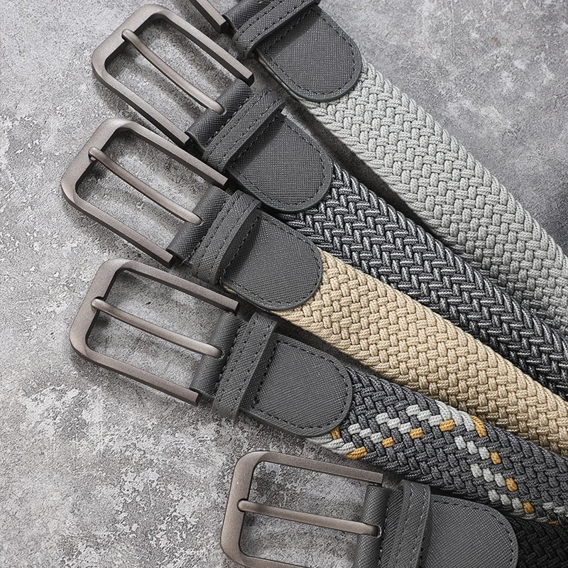Non-perforated, non-perforated, men's and women's woven belts, elastic elastic canvas belts, women's Korean version, versatile s