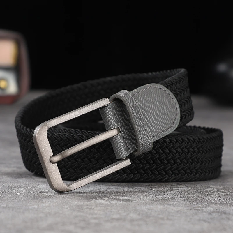Non-perforated, non-perforated, men's and women's woven belts, elastic elastic canvas belts, women's Korean version, versatile s