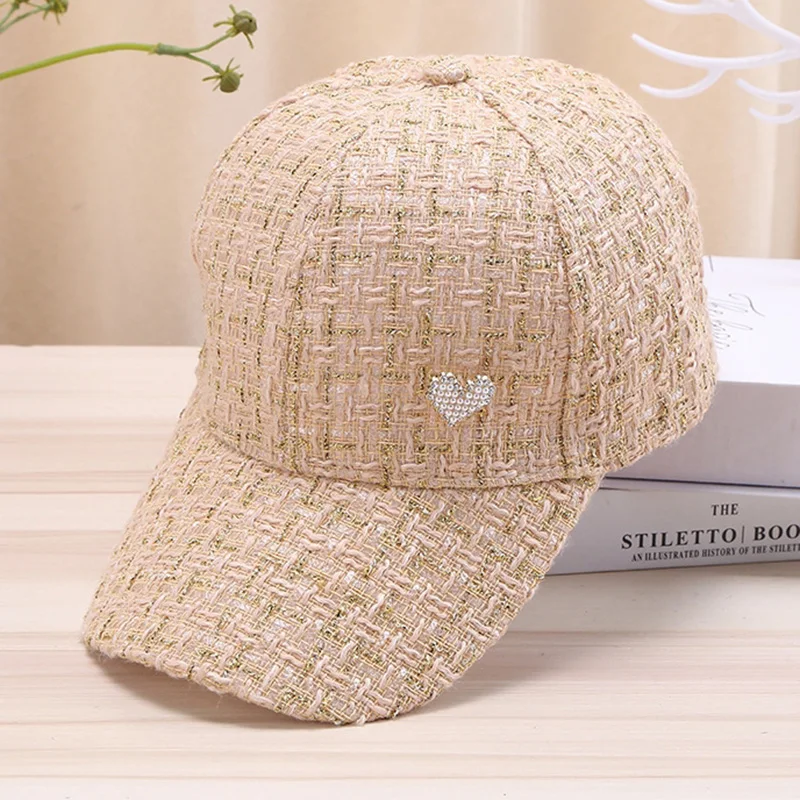 Stylish Women's Baseball Cap with Golden Thread Checkered Design - Breathable, Sun-Protective & Adjustable Fit for Outdoor Sport