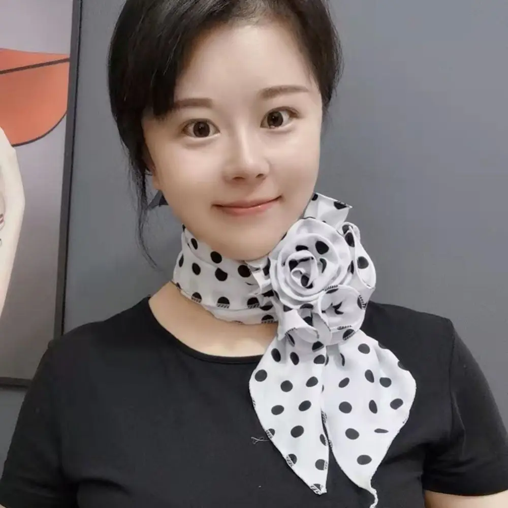 Sweet Flower Chiffon Scarf Versatile Elegant Rose Decor Neck Scarf Detachable Floral Scarf Shawl Girls