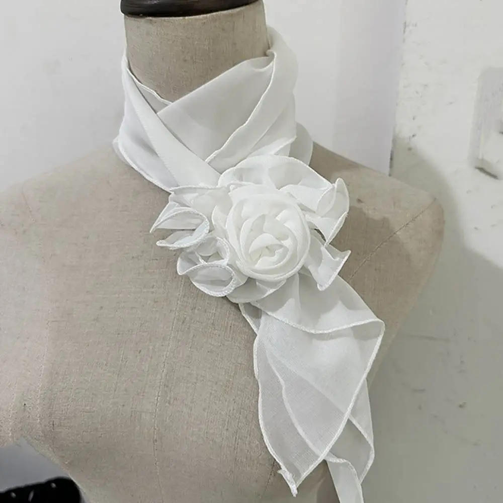 Sweet Flower Chiffon Scarf Versatile Elegant Rose Decor Neck Scarf Detachable Floral Scarf Shawl Girls