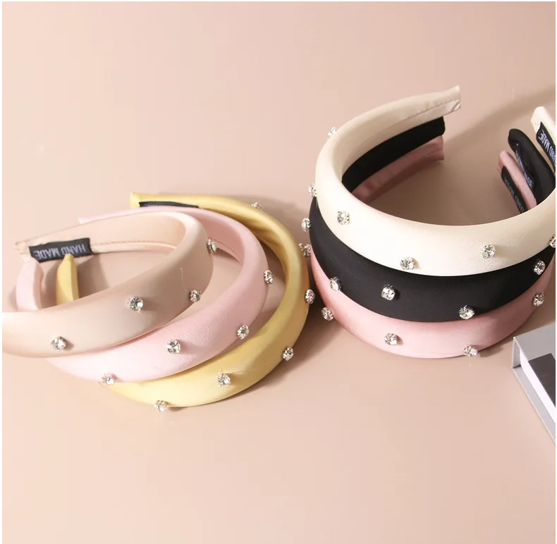Luxury Rhinestone Sponge Headband for Women High Fluffy Solid Color Hairband Fashion Elegant Hair Accessories Japan/Korean Style
