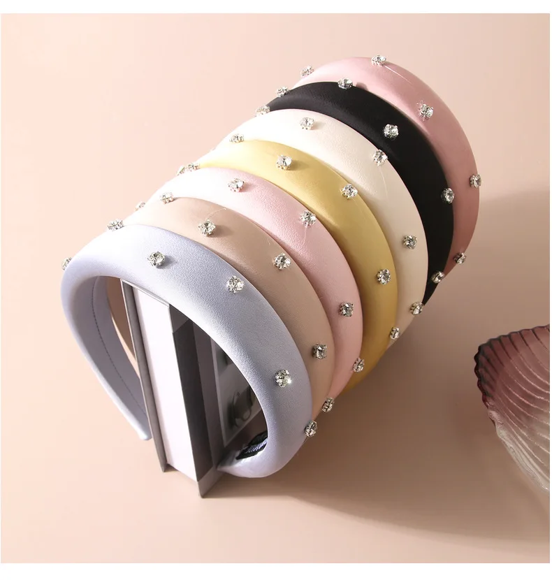 Luxury Rhinestone Sponge Headband for Women High Fluffy Solid Color Hairband Fashion Elegant Hair Accessories Japan/Korean Style