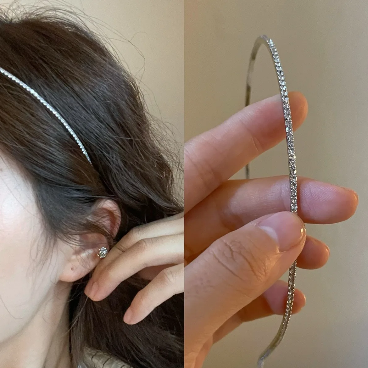 Square Rhinestones Minimalist Scrunchies for Women Fashion High Skull Top Pressure Headbands High-grade Versatile Accessories
