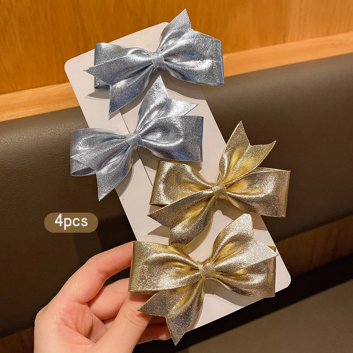 4 fashionable bow hair clips in gold and silver, suitable for daily use as hair accessories