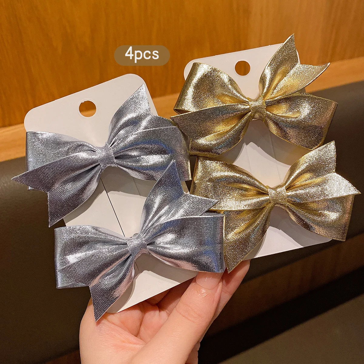 4 fashionable bow hair clips in gold and silver, suitable for daily use as hair accessories
