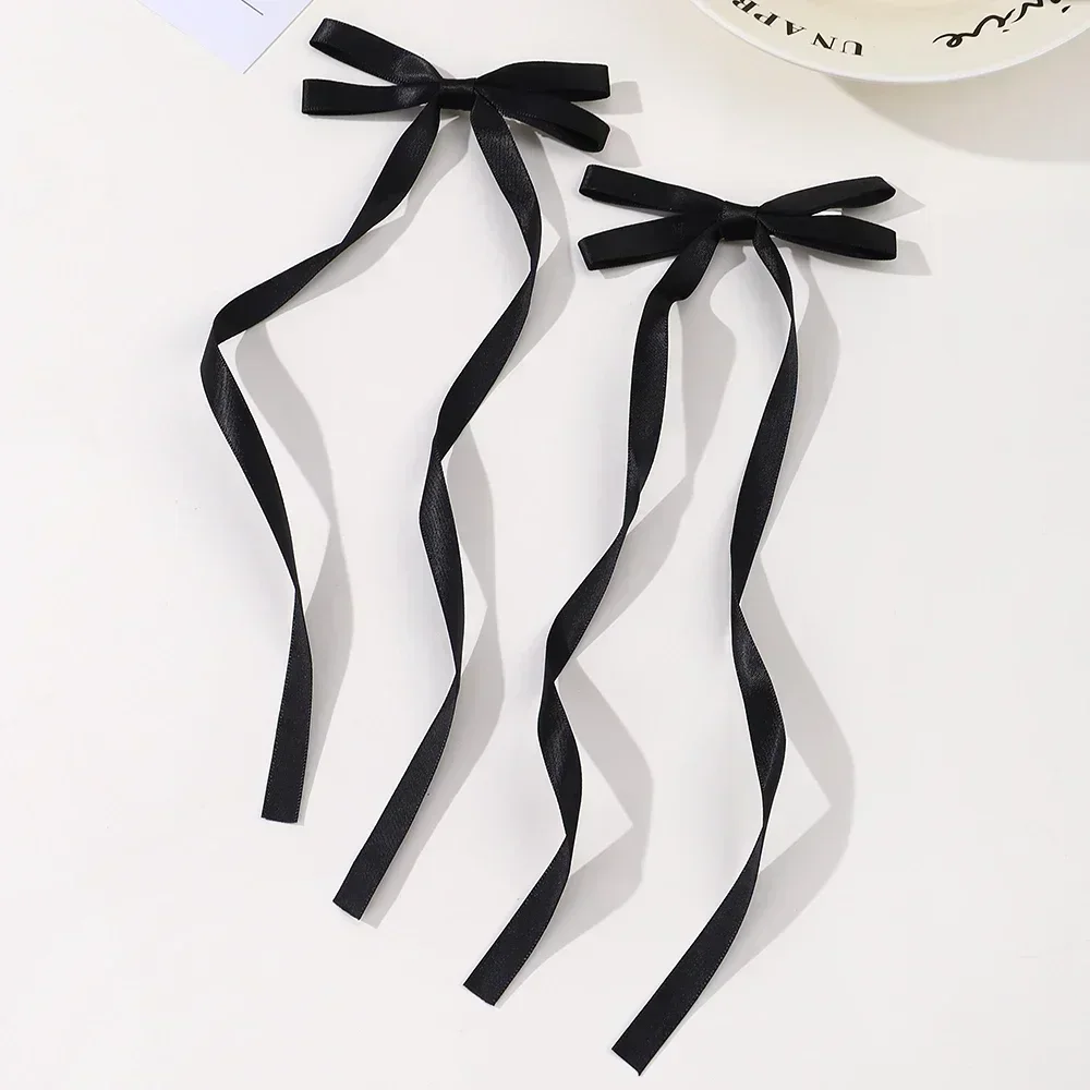 2 Pcs Fabric Hair Bow Hairpin for Women Girls Ribbon Hair Clips Headwear Black White Bow Top Clip Female Hair Accessories