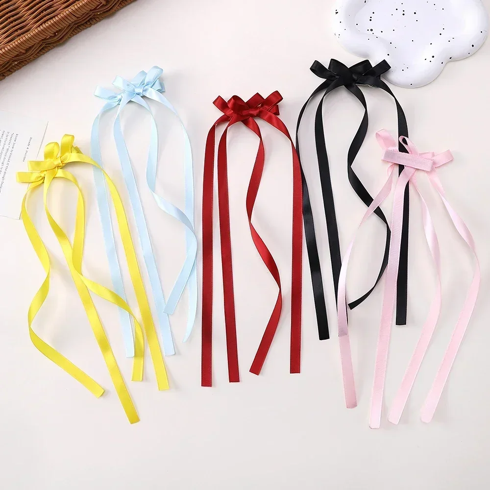 2 Pcs Fabric Hair Bow Hairpin for Women Girls Ribbon Hair Clips Headwear Black White Bow Top Clip Female Hair Accessories